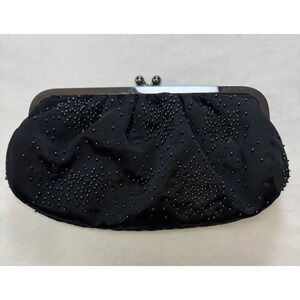 Express Vintage Style Black Beaded Evening Bag Clutch Purse Kiss Lock Glam
